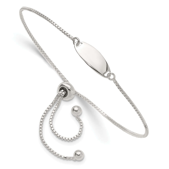 Sterling Silver Engravable 15x5mm Oval Plate Adjustable Bolo Bracelet