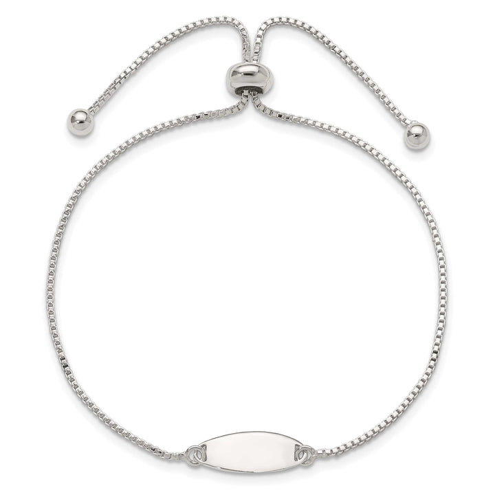 Sterling Silver Engravable 15x5mm Oval Plate Adjustable Bolo Bracelet