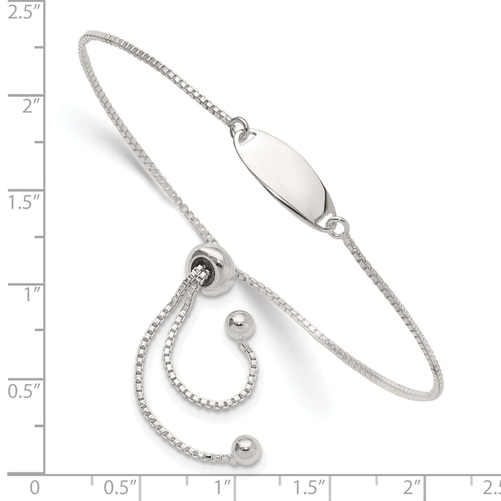 Sterling Silver Engravable 15x5mm Oval Plate Adjustable Bolo Bracelet