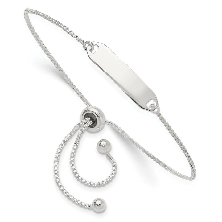 Sterling Silver Engravable 21x5mm Plate Adjustable Bolo ID Bracelet