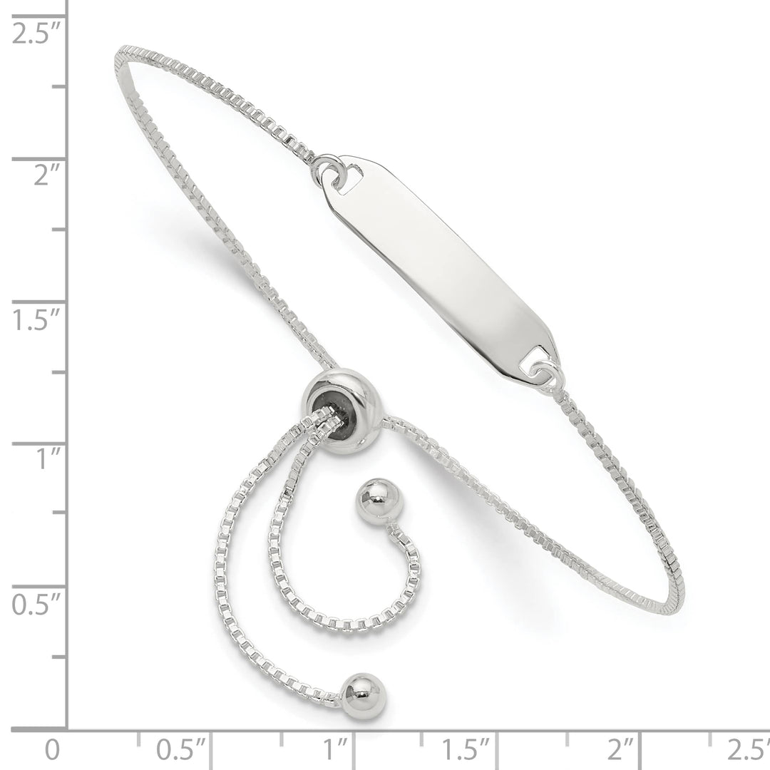 Sterling Silver Engravable 21x5mm Plate Adjustable Bolo ID Bracelet