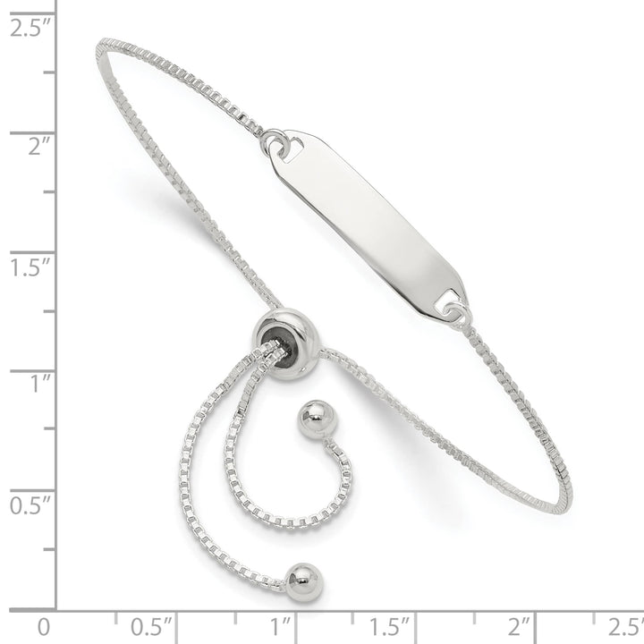 Sterling Silver Engravable 21x5mm Plate Adjustable Bolo ID Bracelet