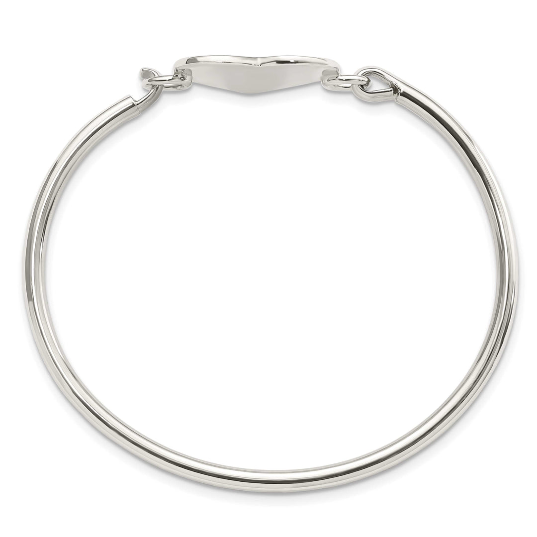 Sterling Silver Engravable 26mm Heart Disc Hook Closure Bangle