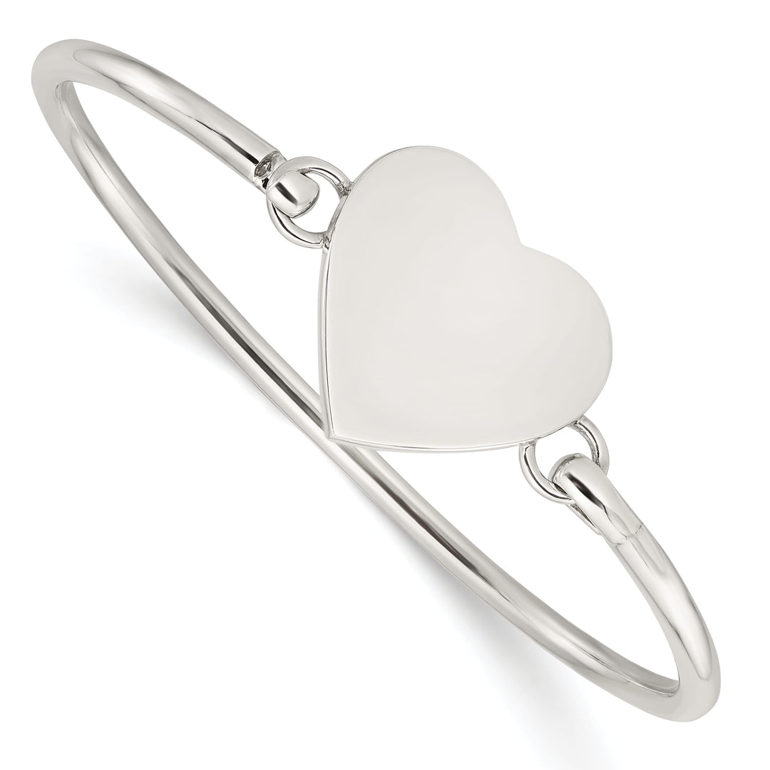 Sterling Silver Engravable 26mm Heart Disc Hook Closure Bangle