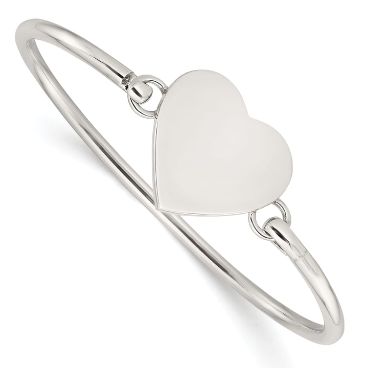 Sterling Silver Engravable 26mm Heart Disc Hook Closure Bangle