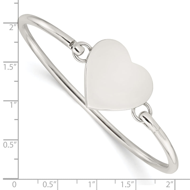Sterling Silver Engravable 26mm Heart Disc Hook Closure Bangle