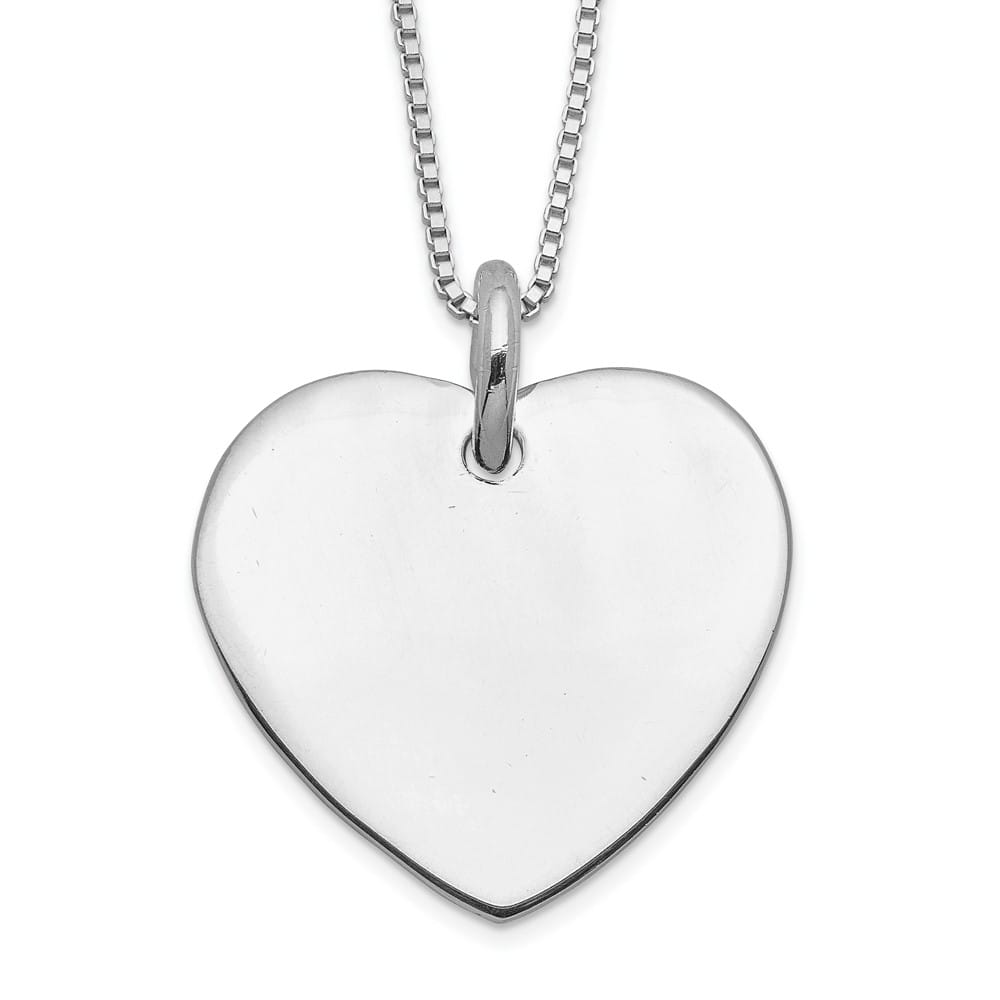 Sterling Silver Engraveable Heart on Box Chain 18 Inch Necklace