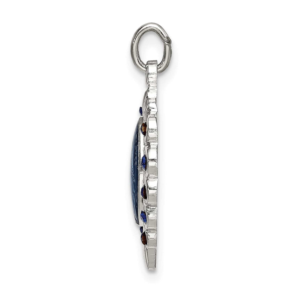 Sterling Silver Epoxy and Crystal Miraculous Medal Heart Pendant