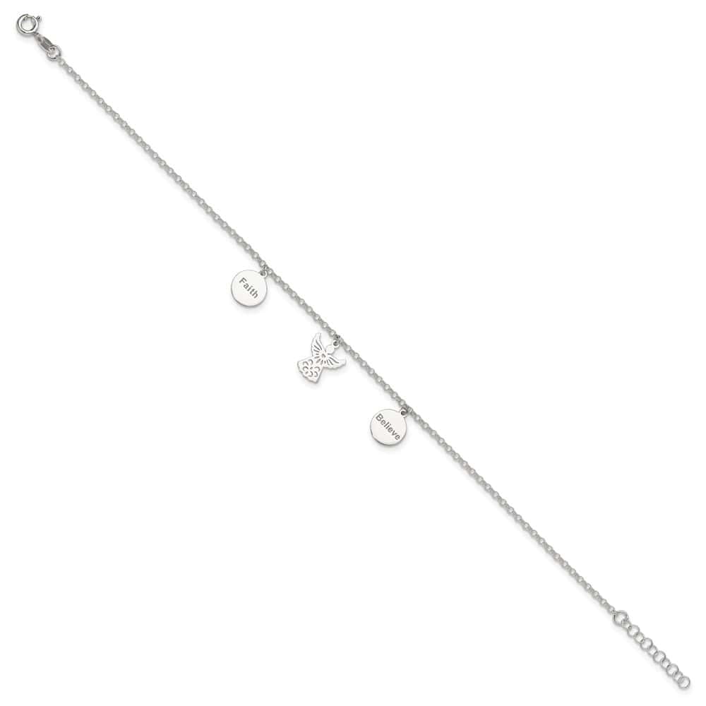 Sterling Silver Faith/Believe/Angel Anklet