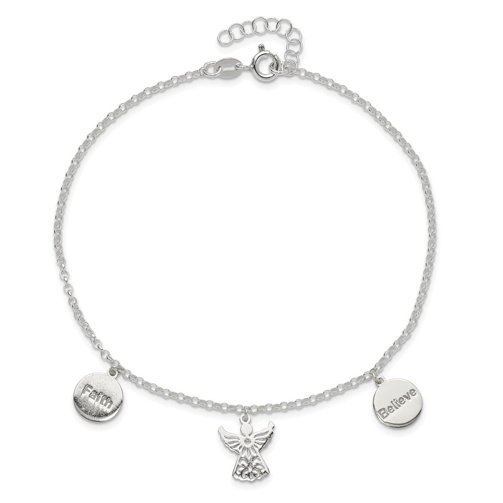 Sterling Silver Faith/Believe/Angel Anklet