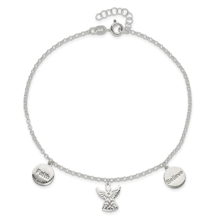 Sterling Silver Faith/Believe/Angel Anklet