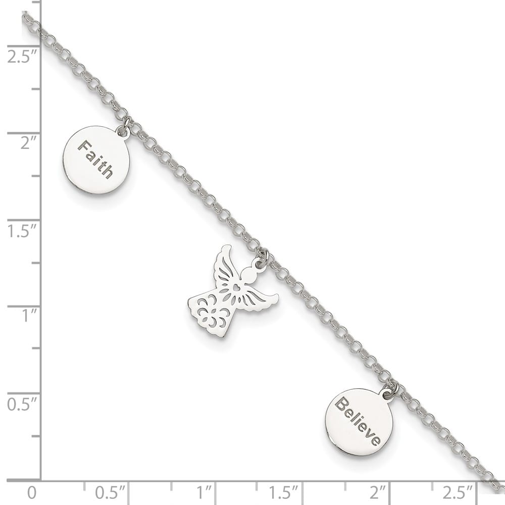 Sterling Silver Faith/Believe/Angel Anklet