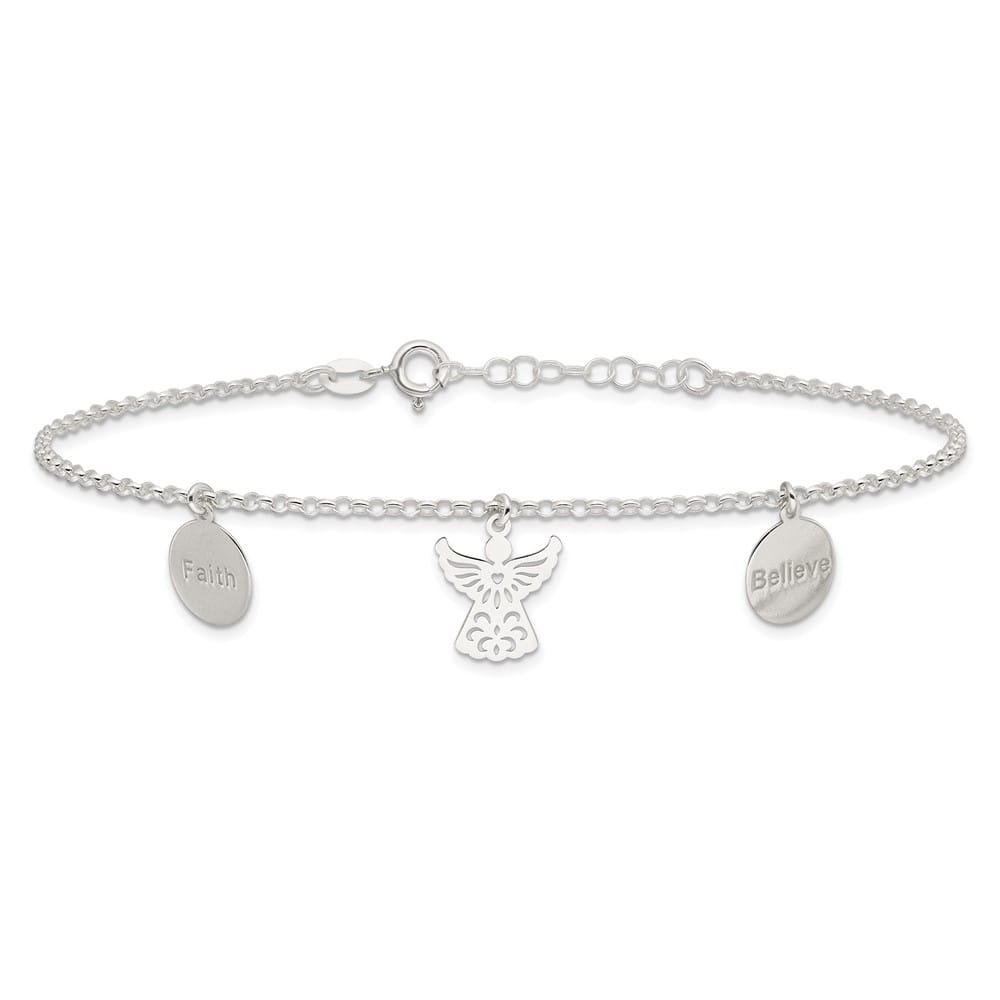 Sterling Silver Faith/Believe/Angel Anklet