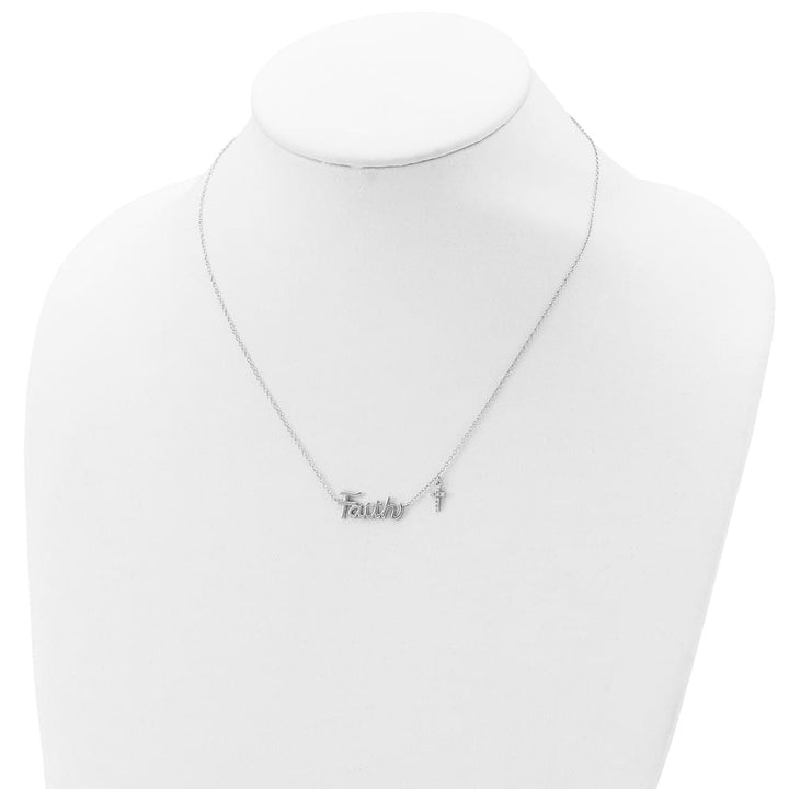 Sterling Silver FAITH with CZ Cross Charm Necklace