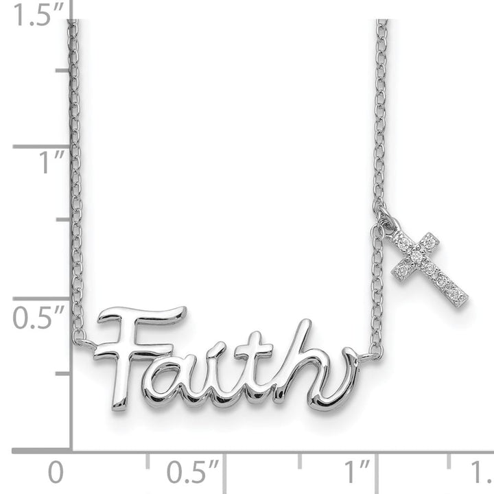 Sterling Silver FAITH with CZ Cross Charm Necklace