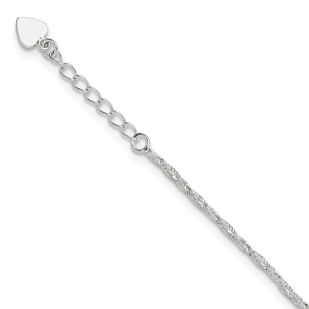 Sterling Silver Fancy Anklet — .925 sterling silver, 10 inches long, 1 inch extension, 2 mm wide, lobster clasp, 2.39 g