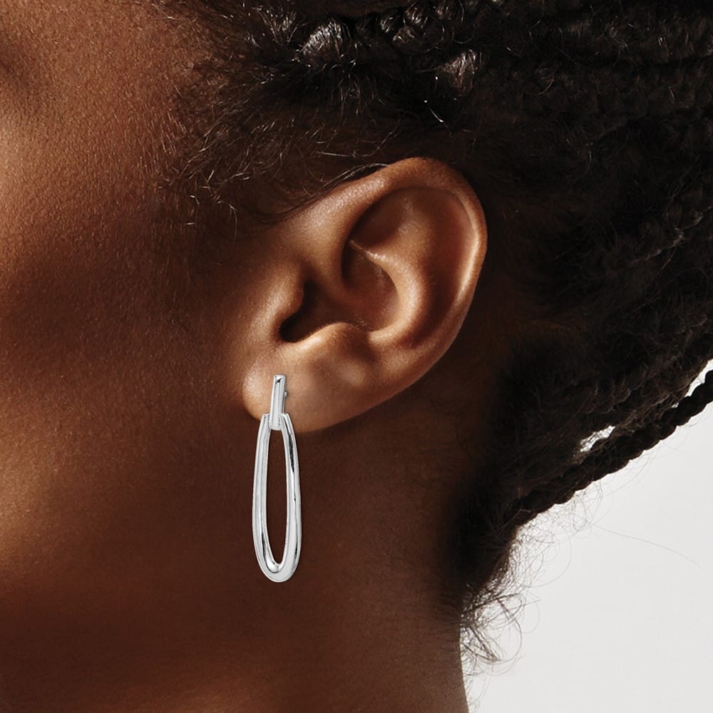 Sterling Silver Fancy Elongated Oval Post Dangle Earrings, view 3 of 4