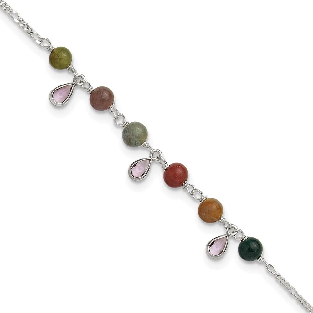Sterling Silver Fancy Jasper Anklet — .925 sterling silver, 9 inches long, 5 mm wide, spring ring clasp, 1.67 g