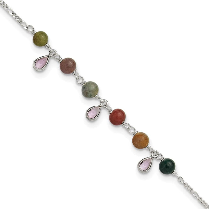Sterling Silver Fancy Jasper Anklet — .925 sterling silver, 9 inches long, 5 mm wide, spring ring clasp, 1.67 g