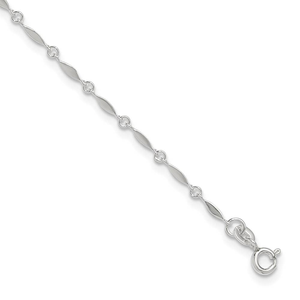 Sterling Silver Fancy Link Anklet — .925 sterling silver, 11 inches long, 1 inch extension, 2 mm wide, spring ring clasp, 1.89 g
