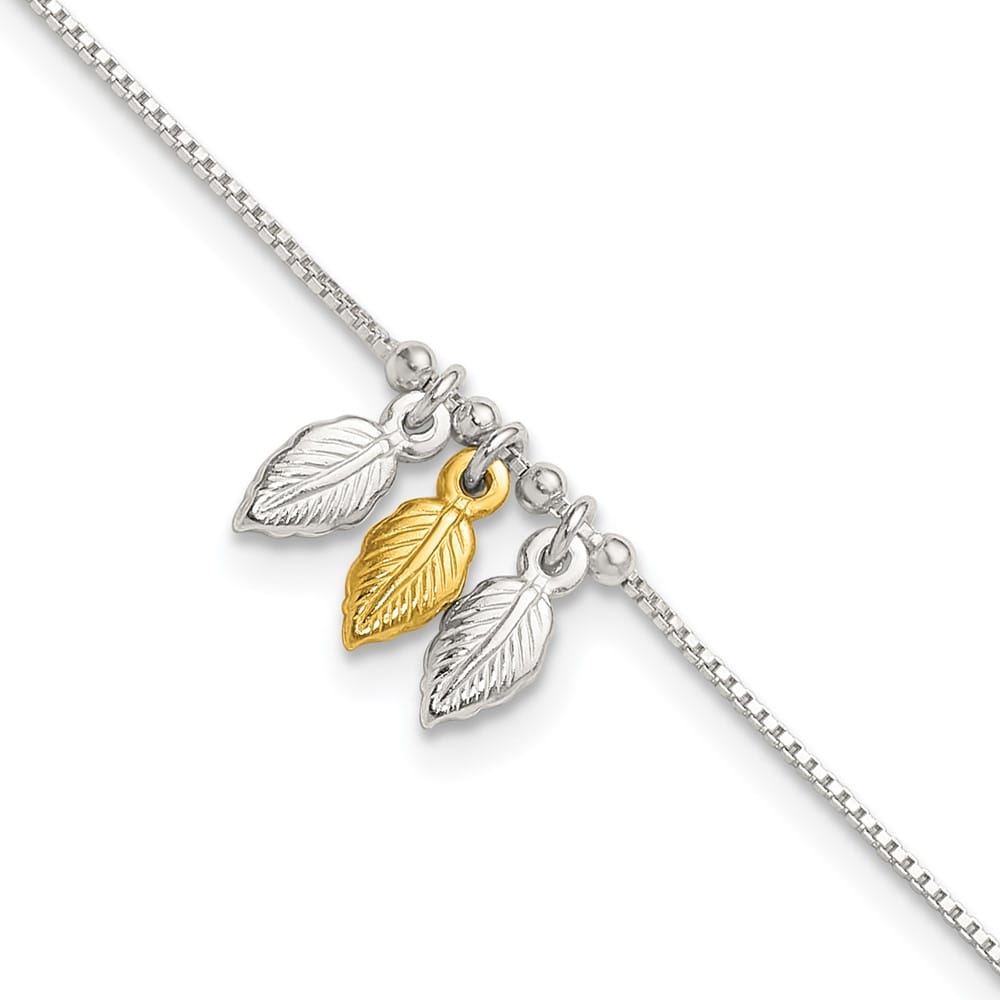 Sterling Silver Feathers on Box Link Anklet — .925 sterling silver, 10 inches long, 1 inch extension, 1 mm wide, spring ring clasp, 2.39 g