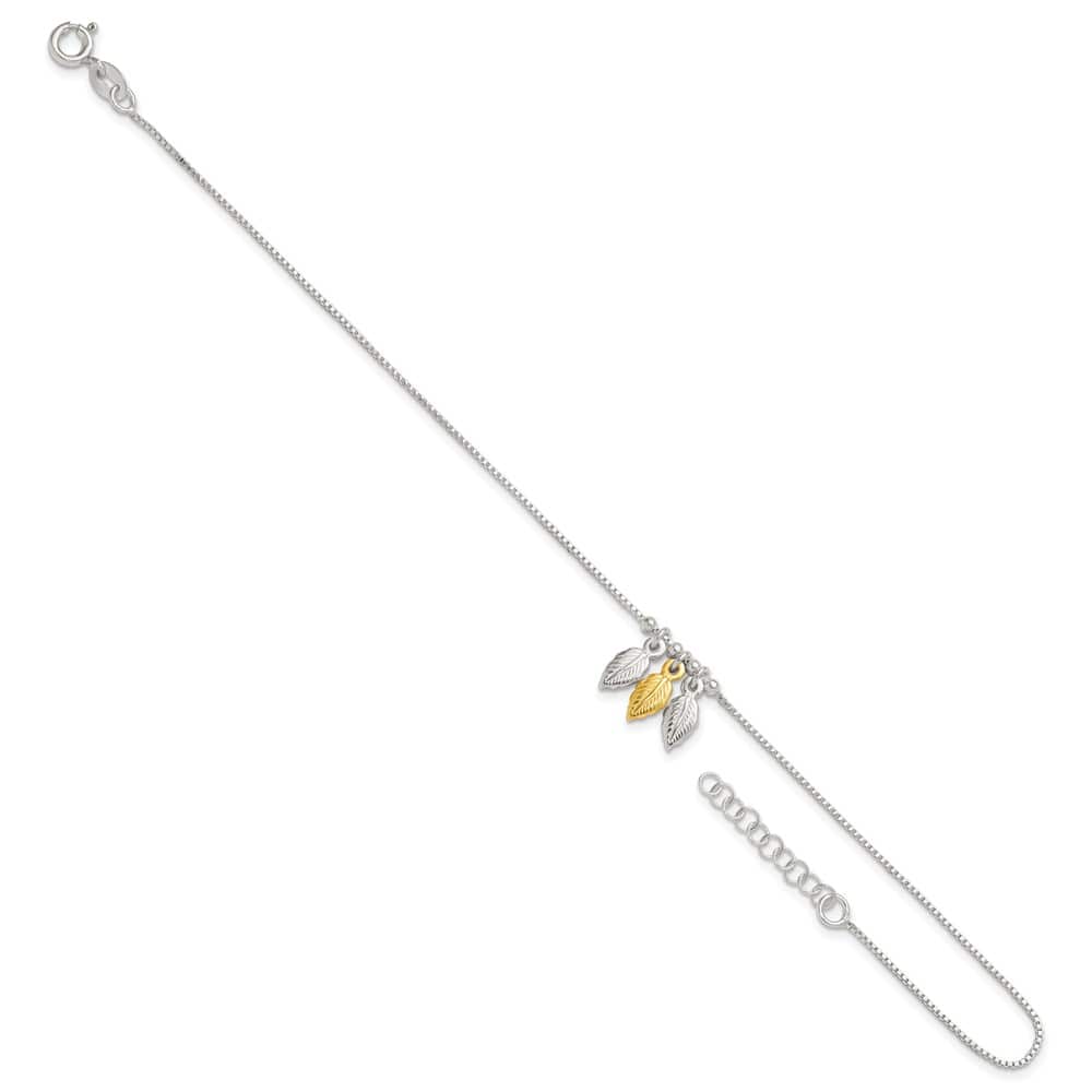 Sterling Silver Feathers on Box Link Anklet