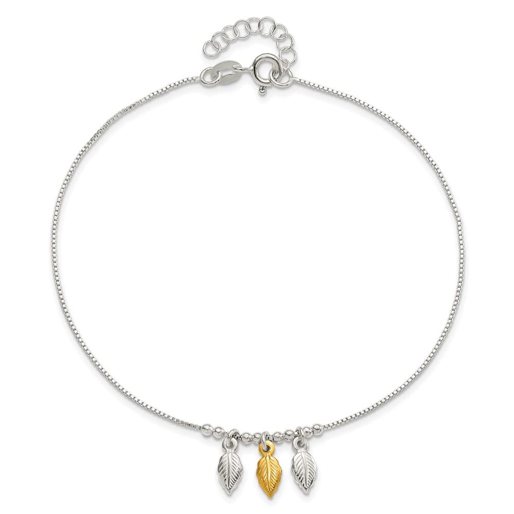 Sterling Silver Feathers on Box Link Anklet