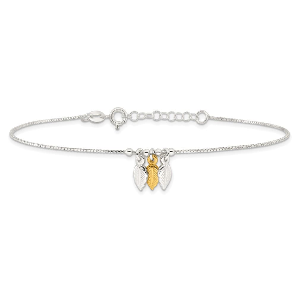 Sterling Silver Feathers on Box Link Anklet