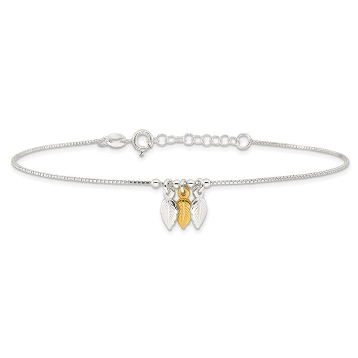 Sterling Silver Feathers on Box Link Anklet