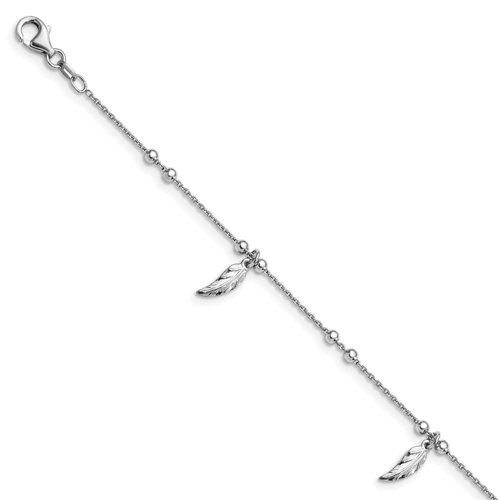 Sterling Silver Feathers on Cable Link Anklet — .925 sterling silver, 9 inches long, 1 inch extension, 1 mm wide, lobster clasp, 3.39 g