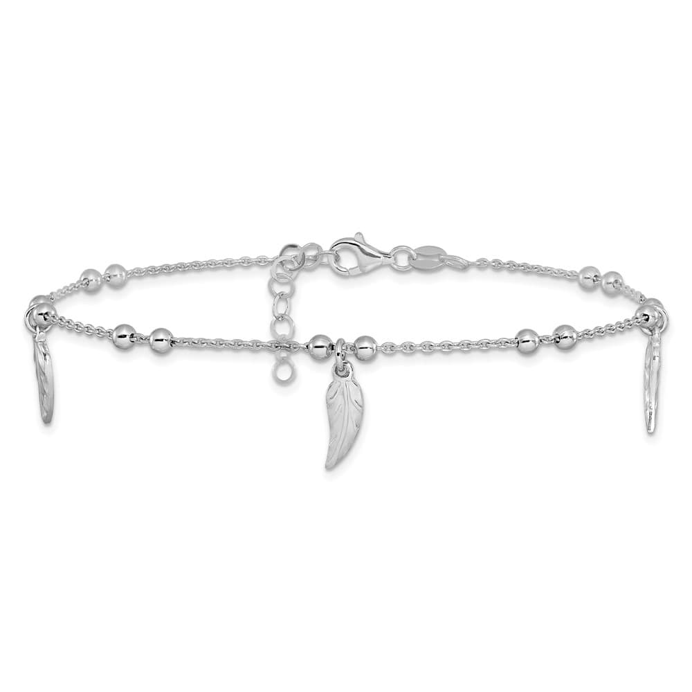 Sterling Silver Feathers on Cable Link Anklet