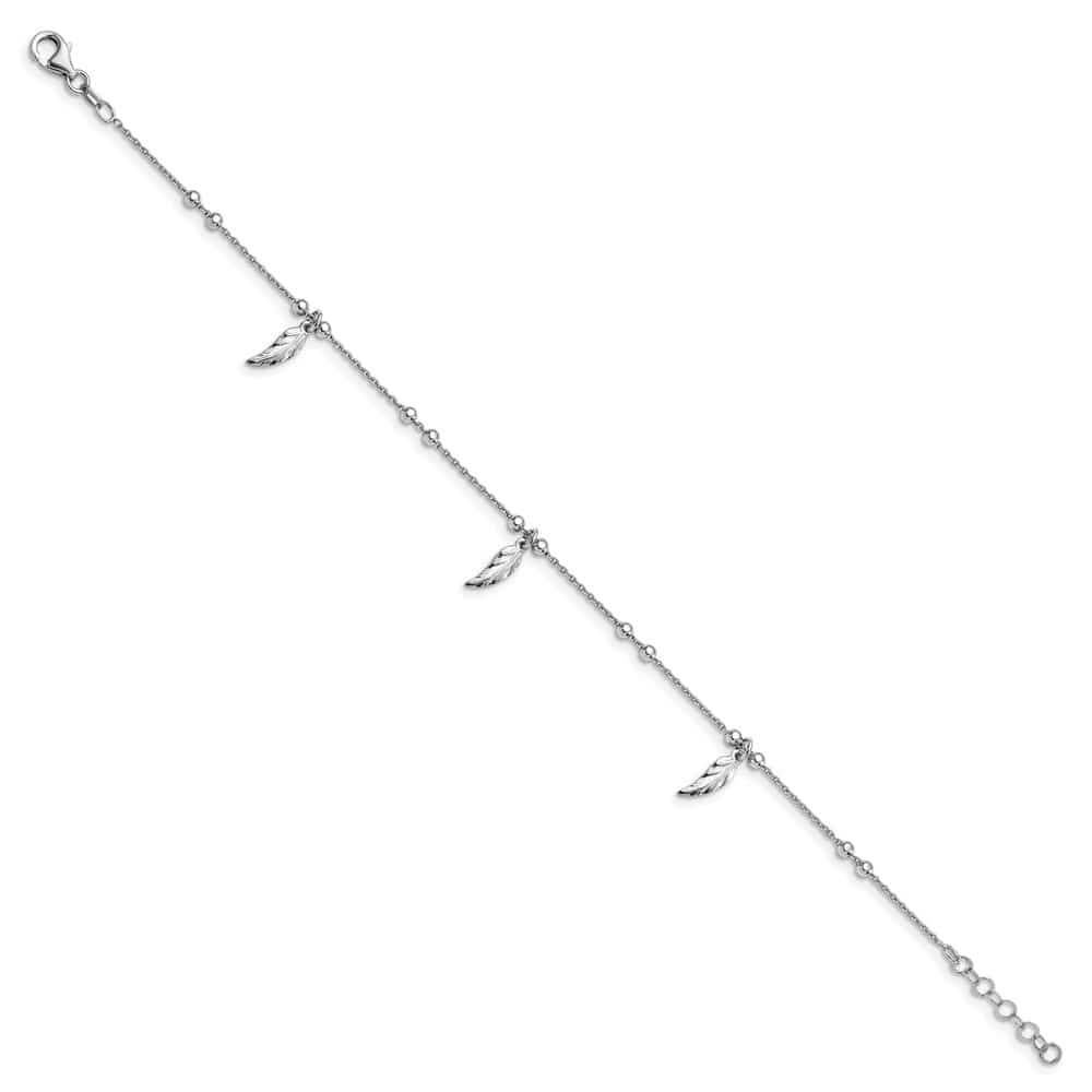 Sterling Silver Feathers on Cable Link Anklet