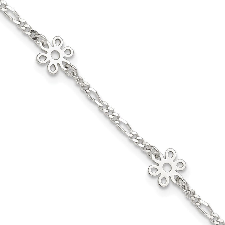 Sterling Silver Figaro /Flowers 5-Station Anklet — .925 sterling silver, 10 inches long, 1 inch extension, 2 mm wide, lobster clasp, 2.83 g