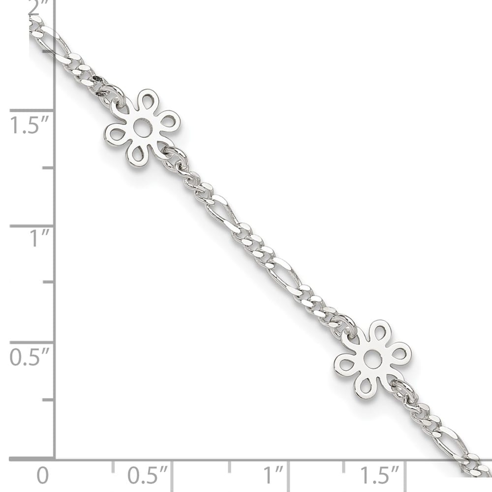 Sterling Silver Figaro /Flowers 5-Station Anklet