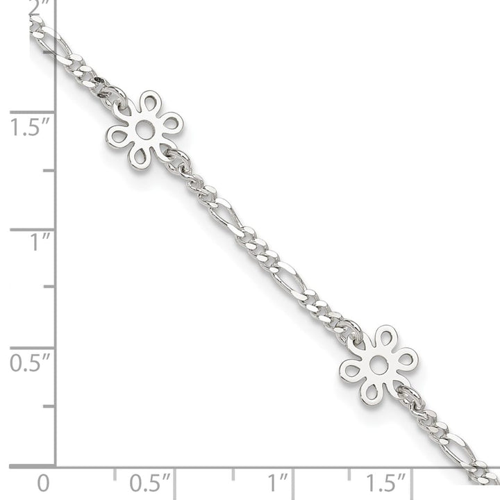 Sterling Silver Figaro /Flowers 5-Station Anklet