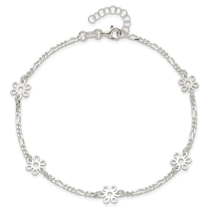 Sterling Silver Figaro /Flowers 5-Station Anklet