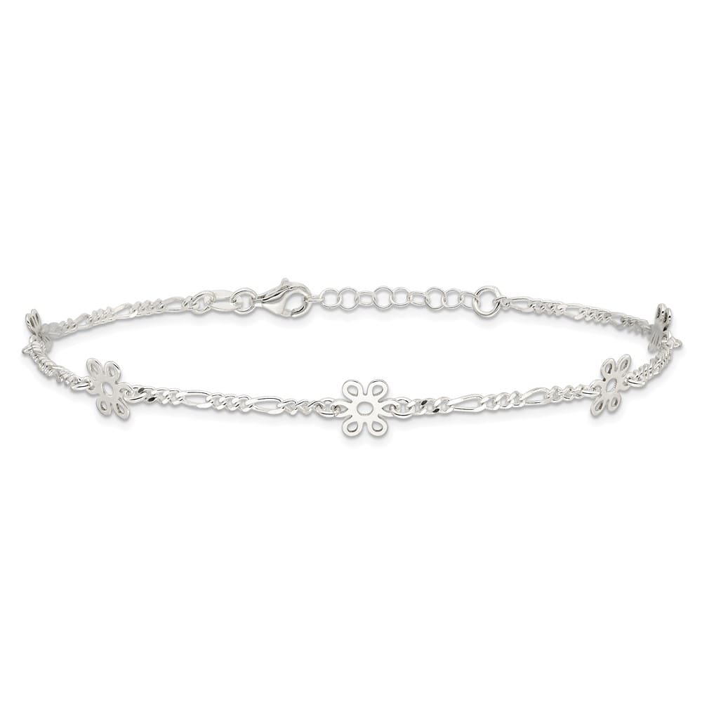 Sterling Silver Figaro /Flowers 5-Station Anklet