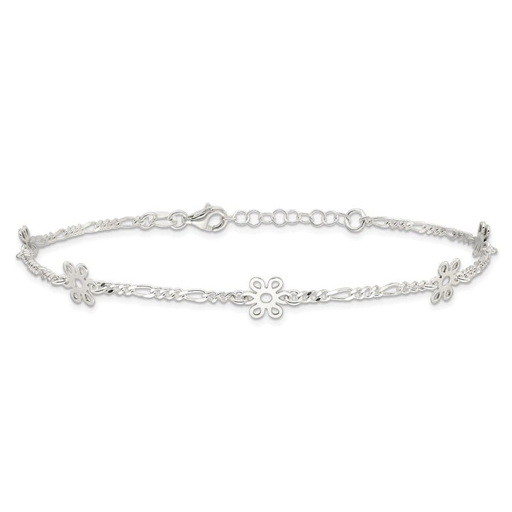 Sterling Silver Figaro /Flowers 5-Station Anklet