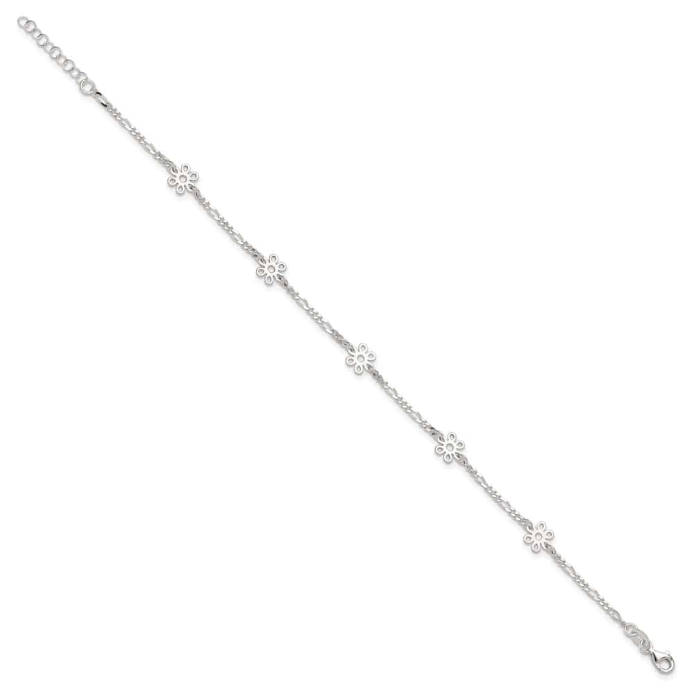 Sterling Silver Figaro /Flowers 5-Station Anklet