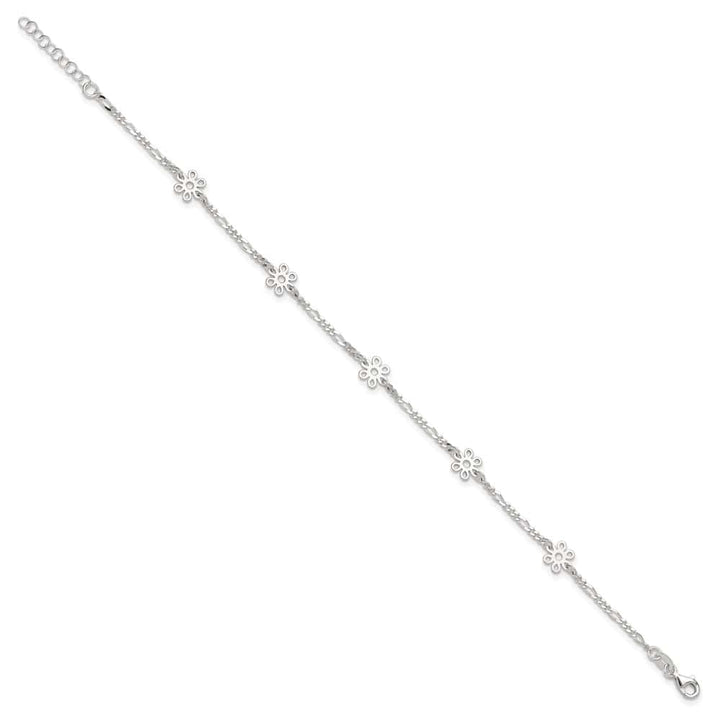 Sterling Silver Figaro /Flowers 5-Station Anklet