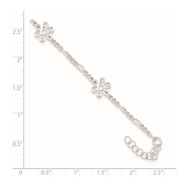 Sterling Silver Figaro /Flowers 5-Station Anklet
