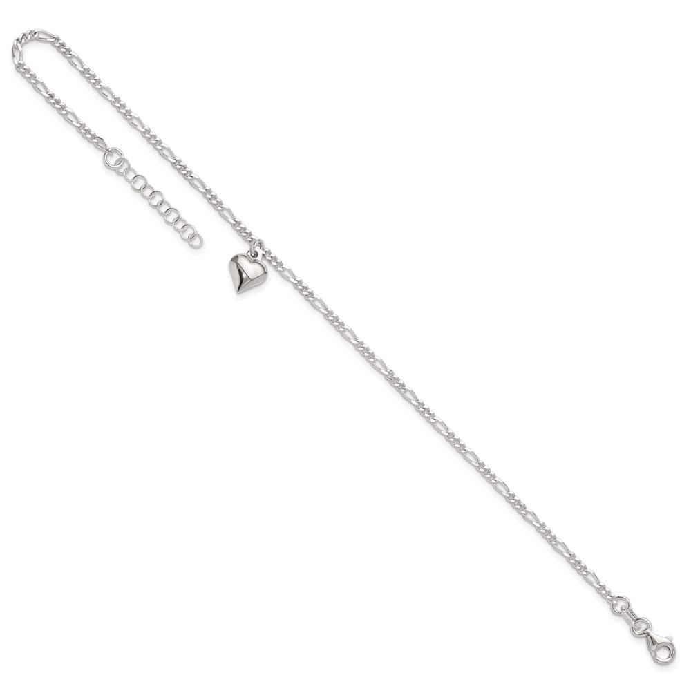 Sterling Silver Figaro with Heart Charm Anklet