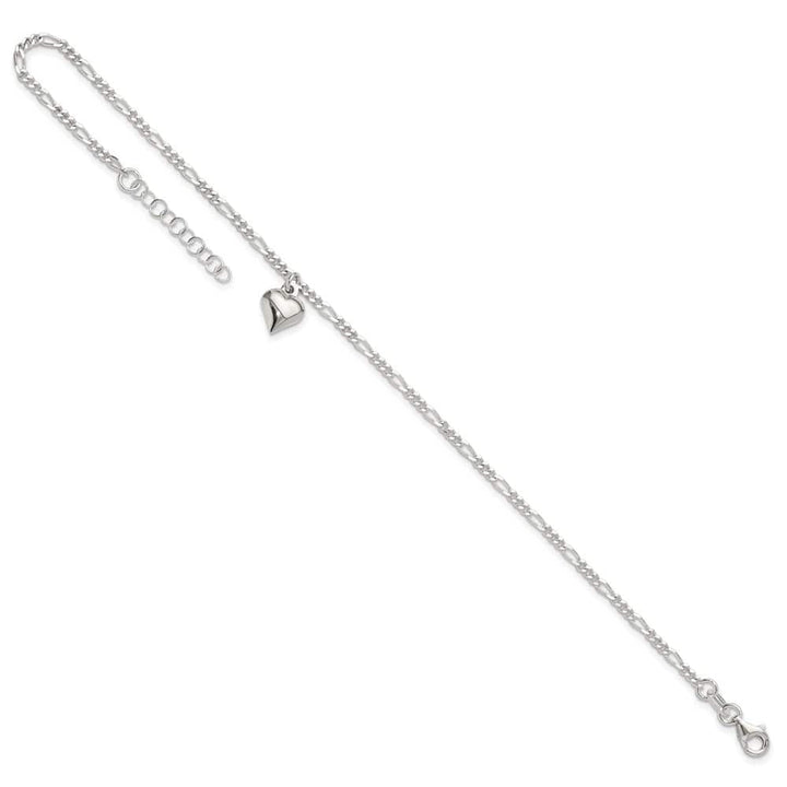 Sterling Silver Figaro with Heart Charm Anklet