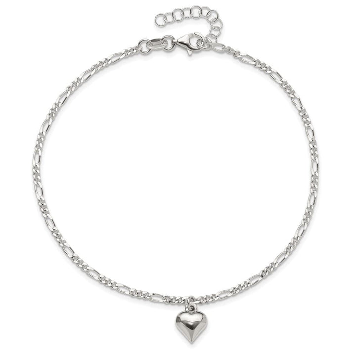 Sterling Silver Figaro with Heart Charm Anklet