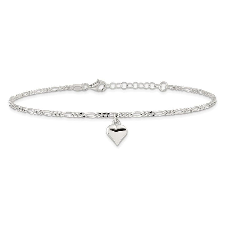 Sterling Silver Figaro with Heart Charm Anklet