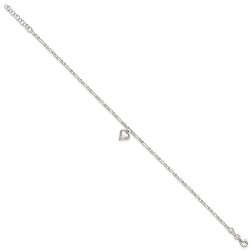 Sterling Silver Figaro with Heart Charm Anklet