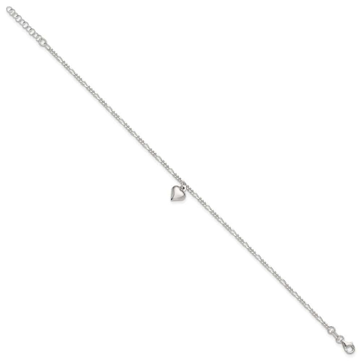Sterling Silver Figaro with Heart Charm Anklet