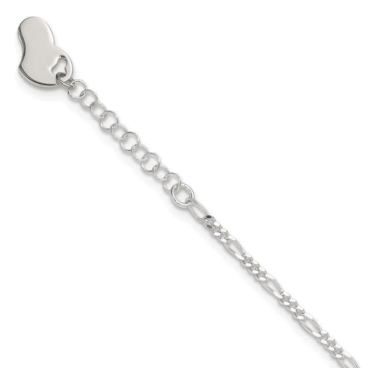 Sterling Silver Figaro with Heart Dangle Anklet — .925 sterling silver, 10 inches long, 1 inch extension, 2 mm wide, lobster clasp, 2.93 g