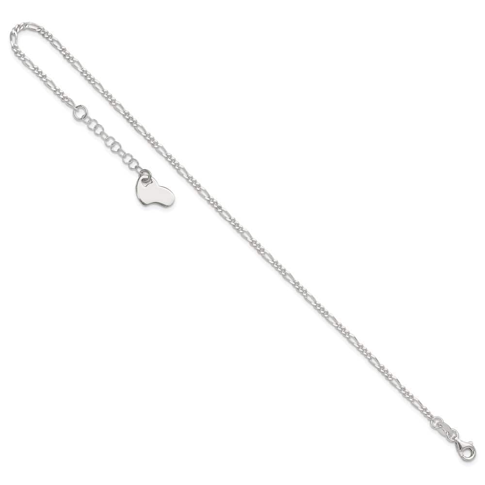 Sterling Silver Figaro with Heart Dangle Anklet