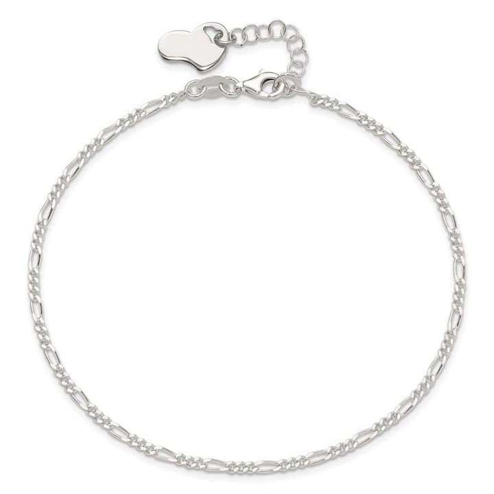 Sterling Silver Figaro with Heart Dangle Anklet